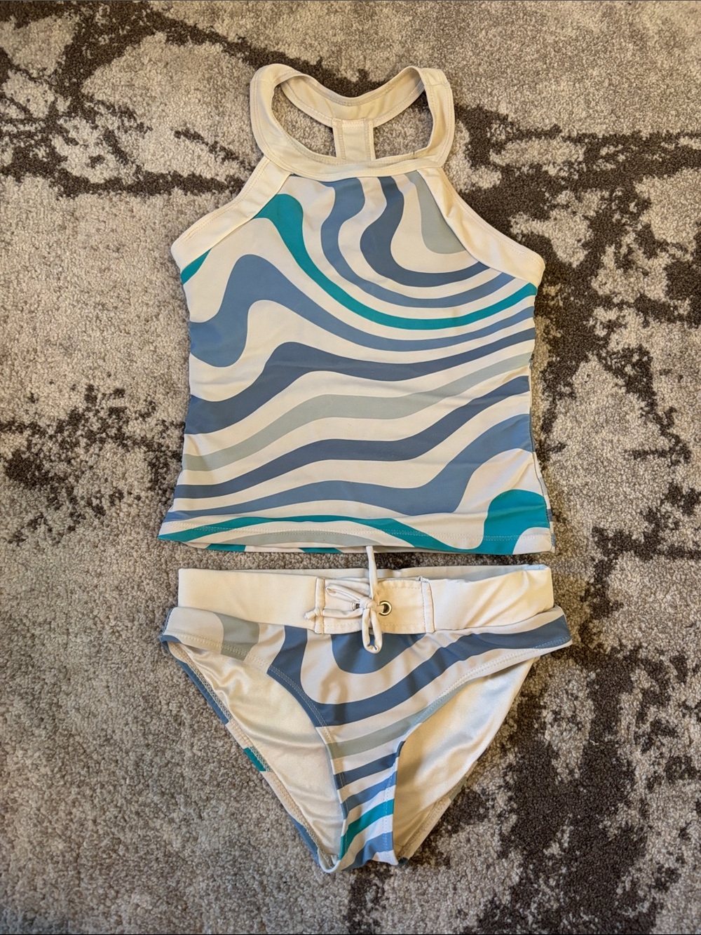 Rad swim- Kids White & Blue Wave Tankini Set
